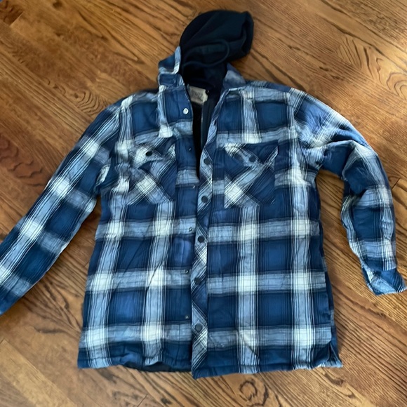Boston Traders Other - BOSTON TRADERS M heavy lined hooded blue plaid sweater jacket